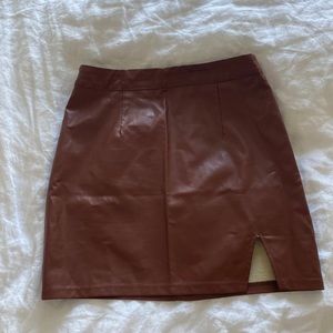 Brown faux leather mini skirt